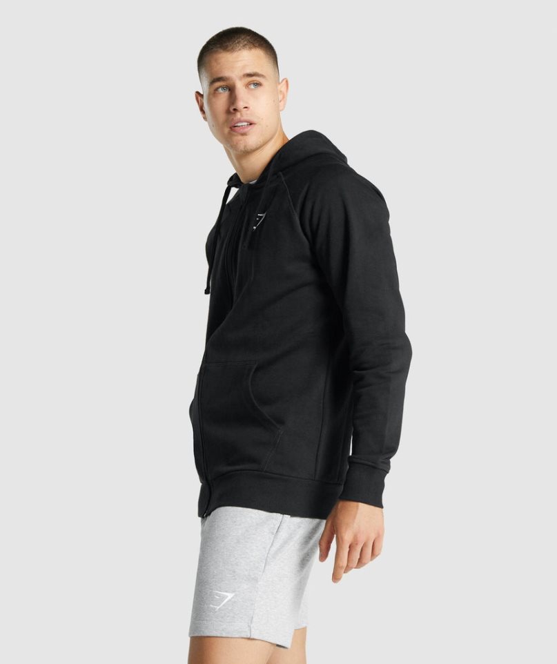 Men's Gymshark Crest Zip Up Hoodie Black | CA 5160D8